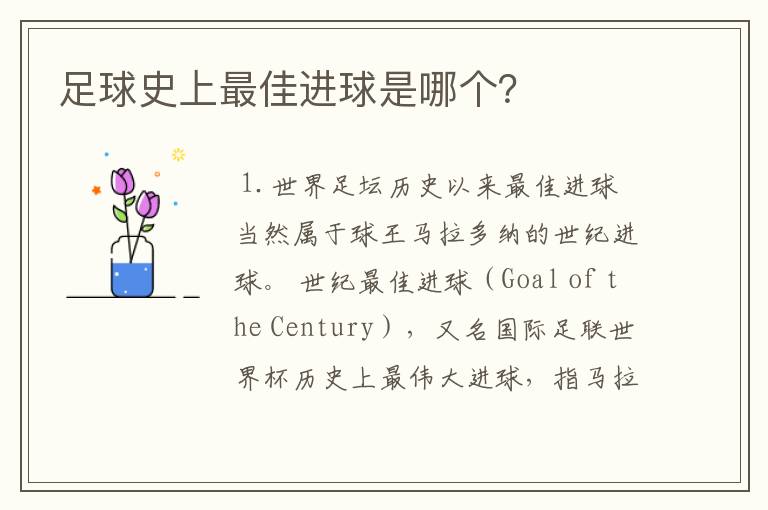 足球史上最佳进球是哪个?