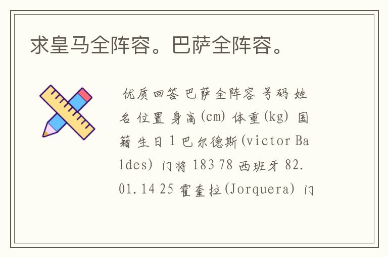 求皇马全阵容。巴萨全阵容。