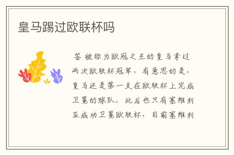皇马踢过欧联杯吗