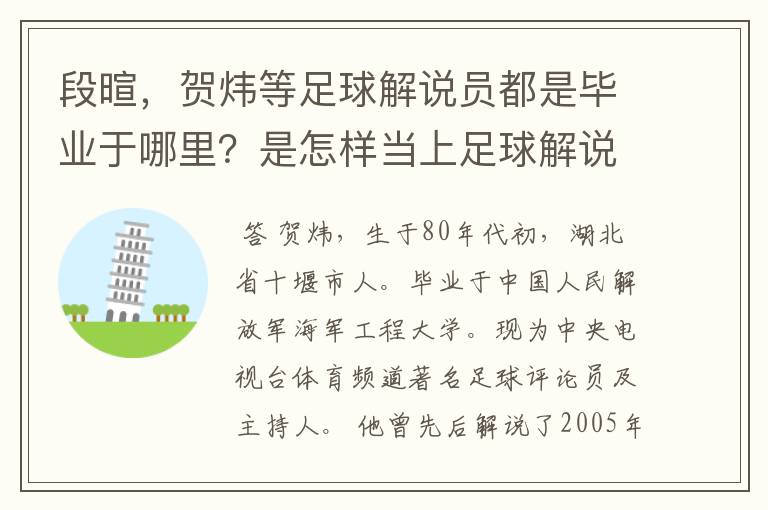 段暄,贺炜等足球解说员都是毕业于哪里?是怎样当上足球解说员的?