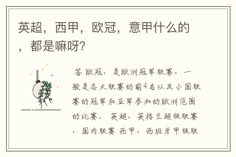 英超,西甲,欧冠,意甲什么的,都是嘛呀?