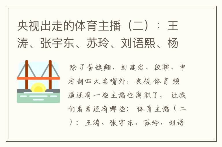 央视出走的体育主播(二):王涛、张宇东、苏玲、刘语熙、杨茗茗-