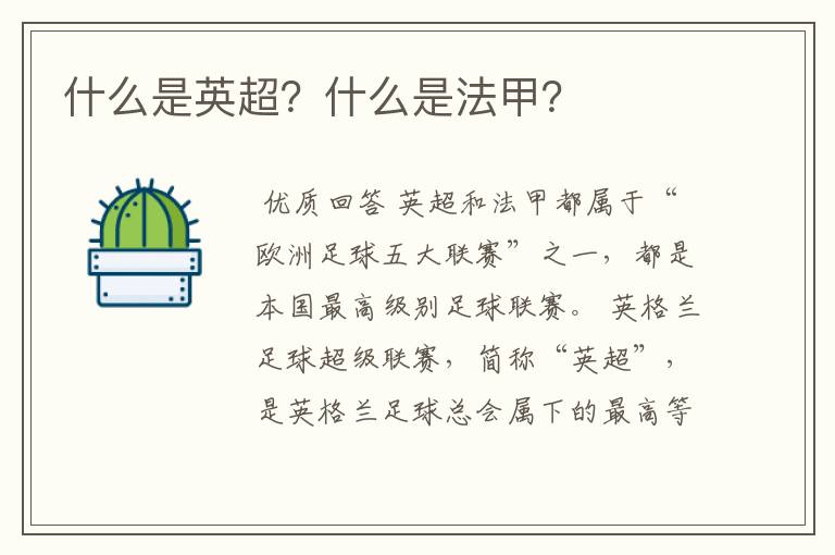 什么是英超?什么是法甲?