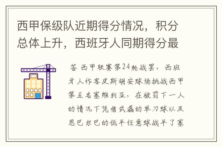 西甲保级队近期得分情况,积分总体上升,西班牙人同期得分最高