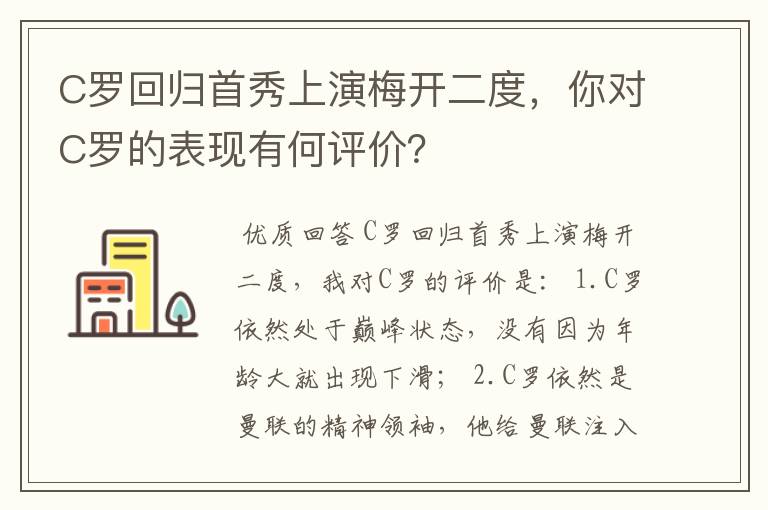 C罗回归首秀上演梅开二度,你对C罗的表现有何评价?