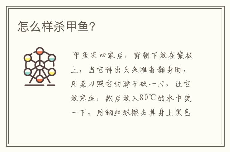 怎么样杀甲鱼?