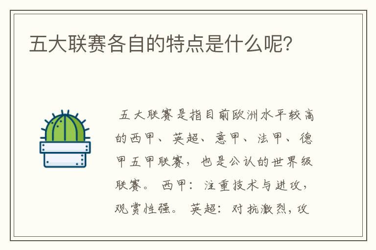 五大联赛各自的特点是什么呢?