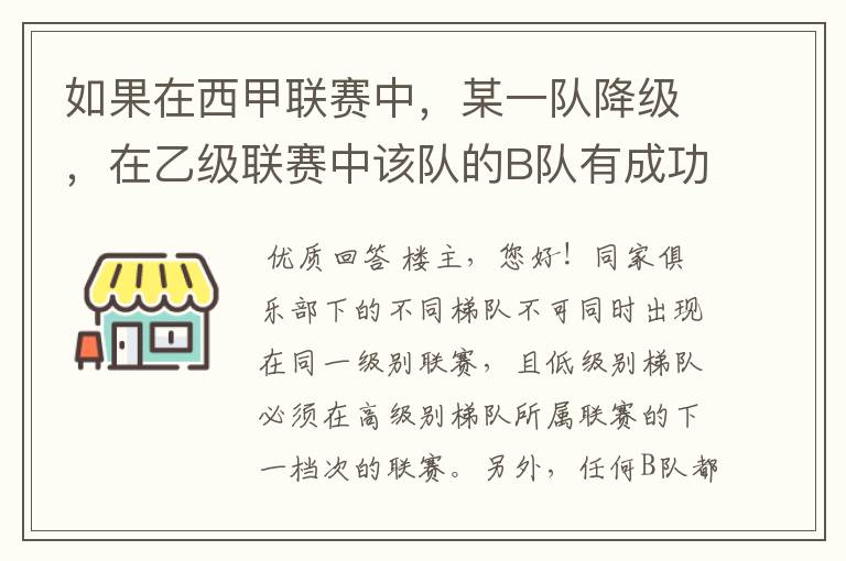 如果在西甲联赛中,某一队降级,在乙级联赛中该队的B队有成功升级,那么第二年的联赛将会怎么样呢?