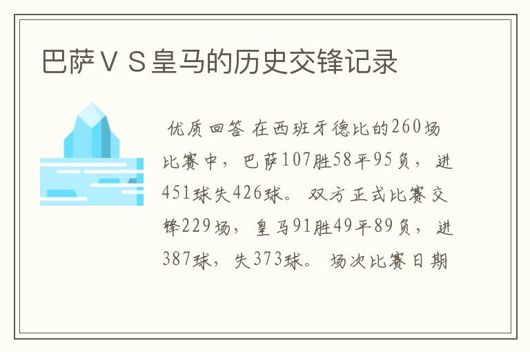 巴萨VS皇马的历史交锋记录