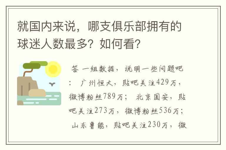 就国内来说,哪支俱乐部拥有的球迷人数最多?如何看?