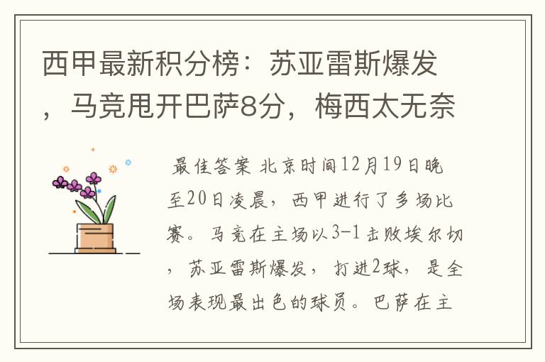 西甲最新积分榜:苏亚雷斯爆发,马竞甩开巴萨8分,梅西太无奈