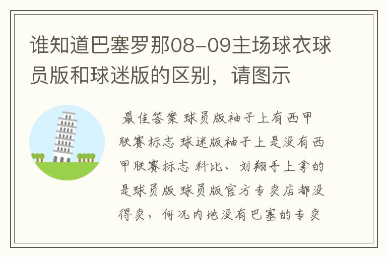 谁知道巴塞罗那08-09主场球衣球员版和球迷版的区别,请图示