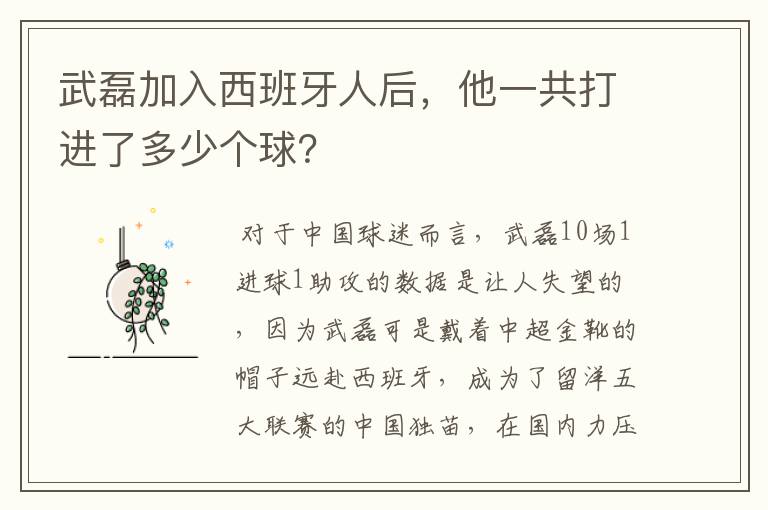 武磊加入西班牙人后，他一共打进了多少个球？