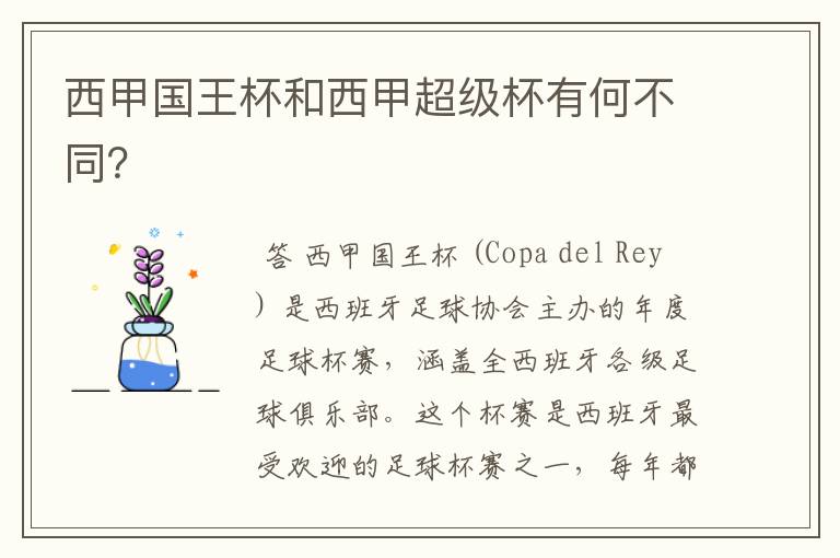 西甲国王杯和西甲超级杯有何不同?
