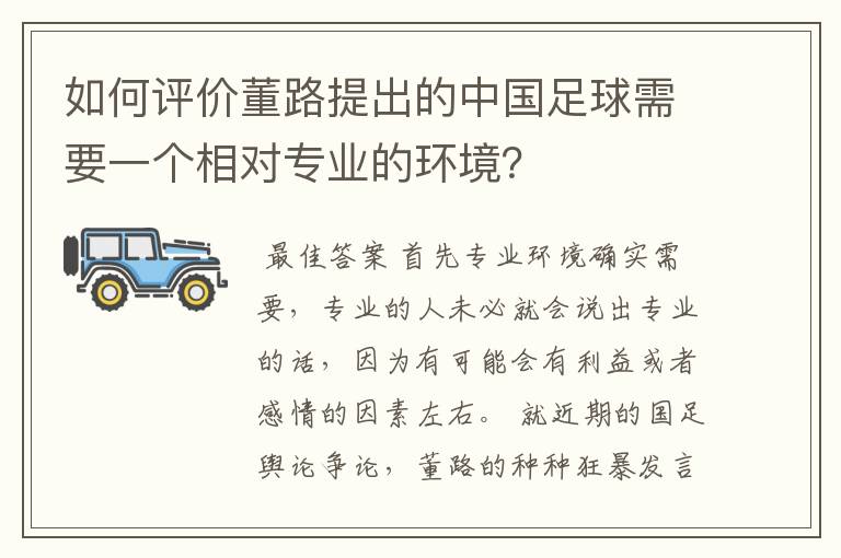 如何评价董路提出的中国足球需要一个相对专业的环境?