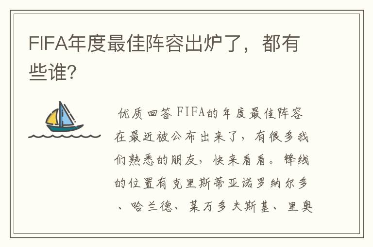 FIFA年度最佳阵容出炉了,都有些谁?