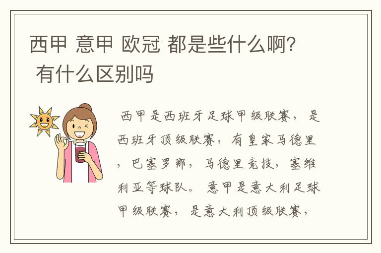西甲 意甲 欧冠 都是些什么啊? 有什么区别吗