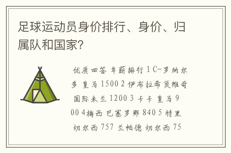 足球运动员身价排行、身价、归属队和国家？