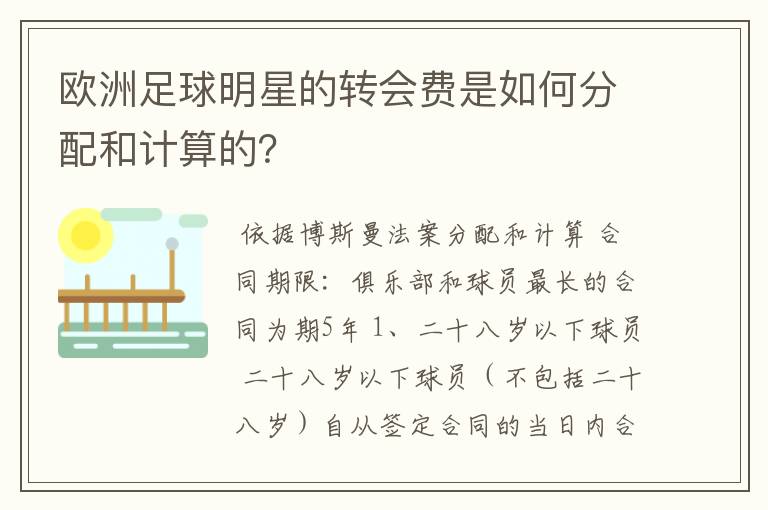 欧洲足球明星的转会费是如何分配和计算的?