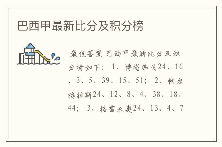 巴西甲最新比分及积分榜