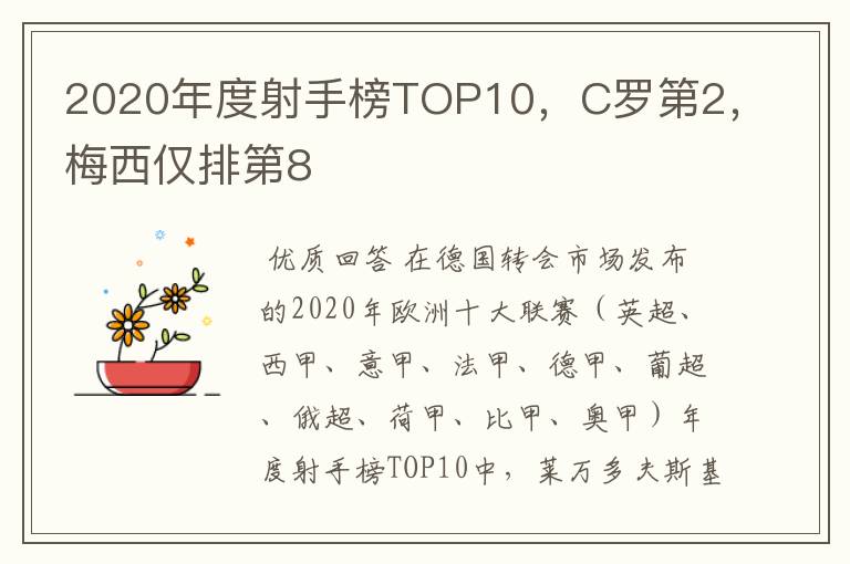 2020年度射手榜TOP10,C罗第2,梅西仅排第8