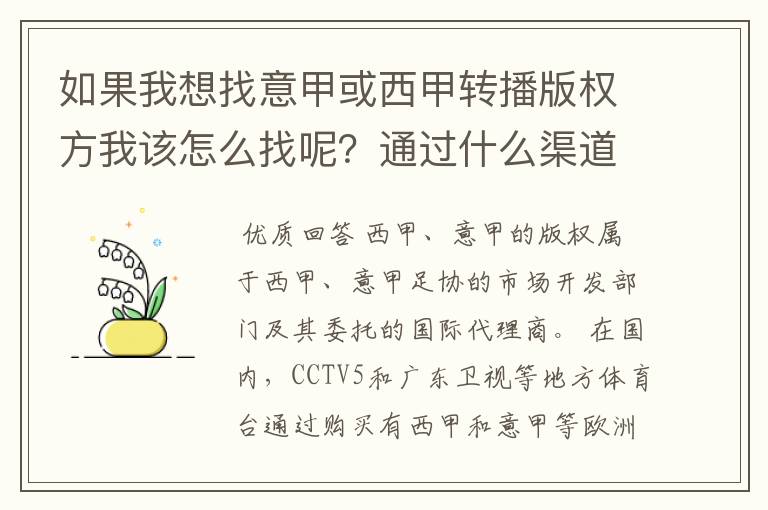 如果我想找意甲或西甲转播版权方我该怎么找呢?通过什么渠道?