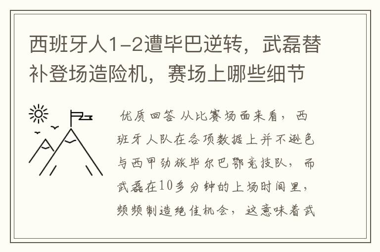 西班牙人1-2遭毕巴逆转,武磊替补登场造险机,赛场上哪些细节值得关注?