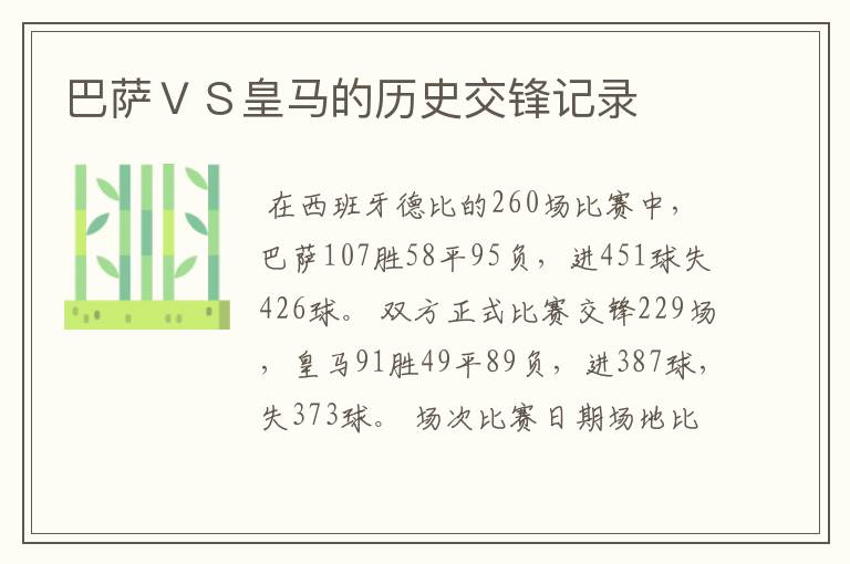 巴萨VS皇马的历史交锋记录