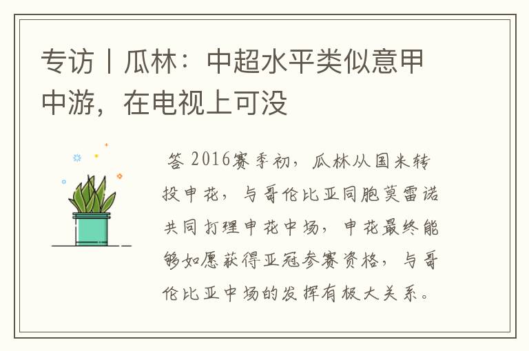 专访丨瓜林:中超水平类似意甲中游,在电视上可没
