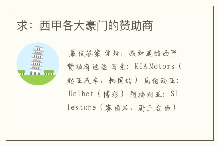 求:西甲各大豪门的赞助商