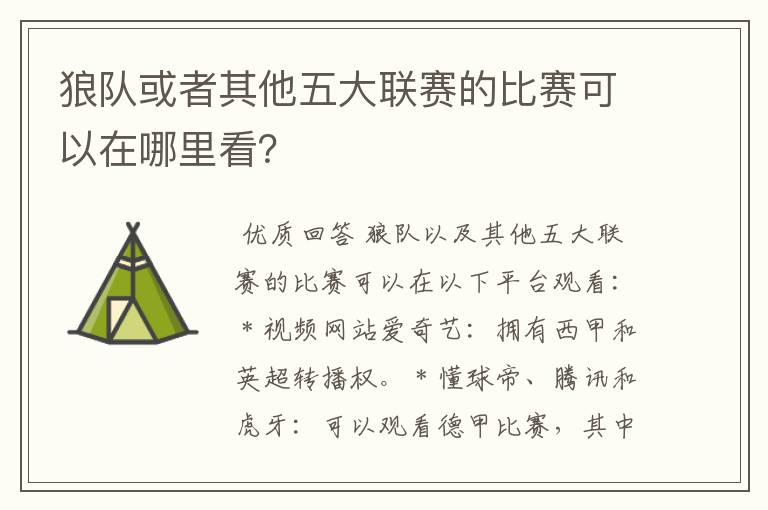 狼队或者其他五大联赛的比赛可以在哪里看?