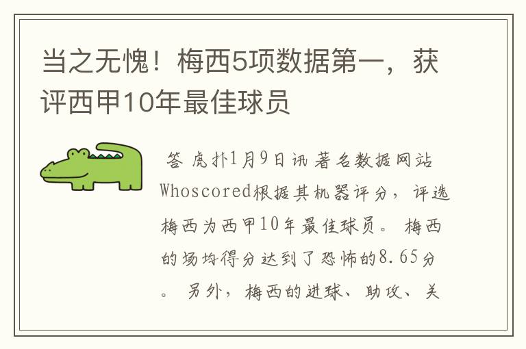 当之无愧!梅西5项数据第一,获评西甲10年最佳球员