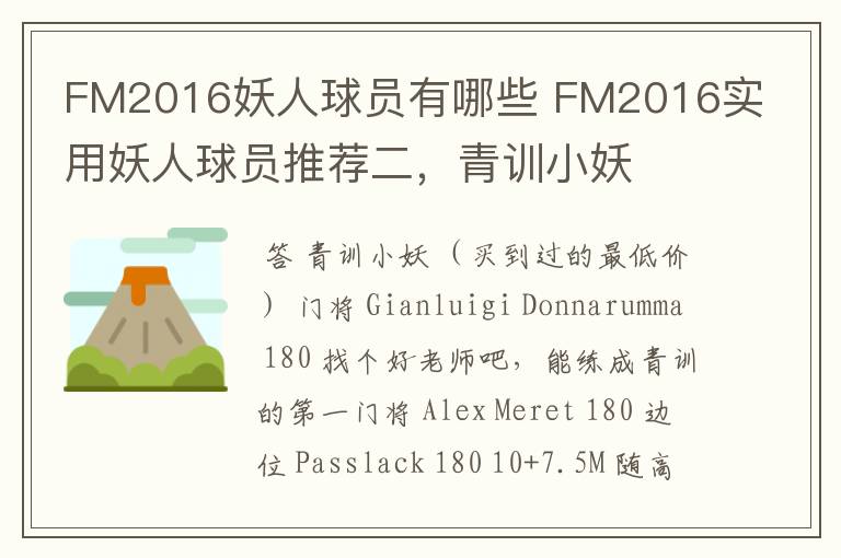 FM2016妖人球员有哪些 FM2016实用妖人球员推荐二,青训小妖