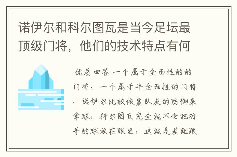 诺伊尔和科尔图瓦是当今足坛最顶级门将,他们的技术特点有何不同?