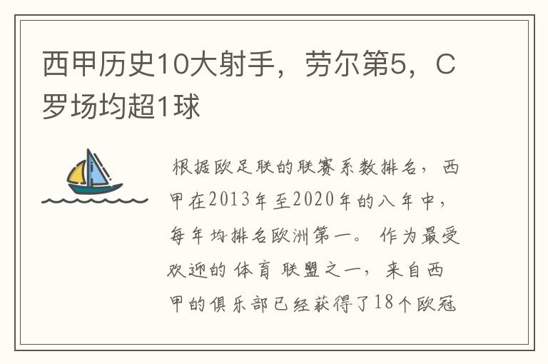 西甲历史10大射手,劳尔第5,C罗场均超1球