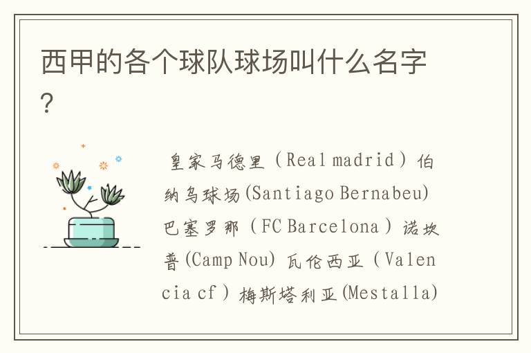 西甲的各个球队球场叫什么名字?