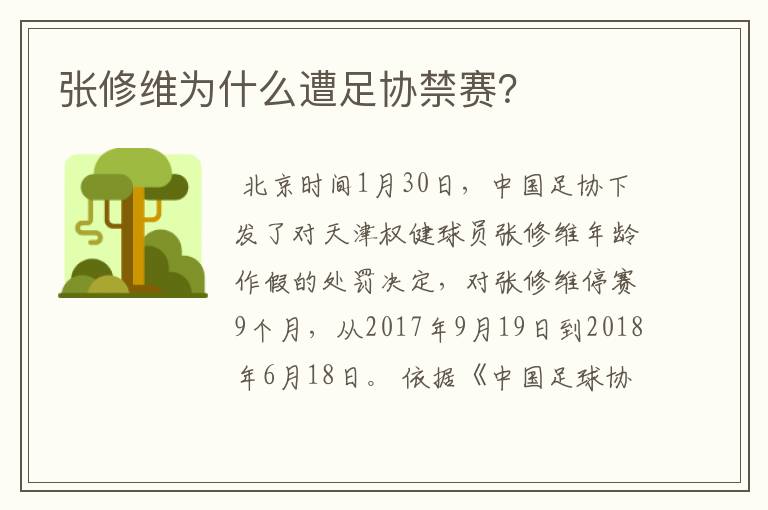 张修维为什么遭足协禁赛?