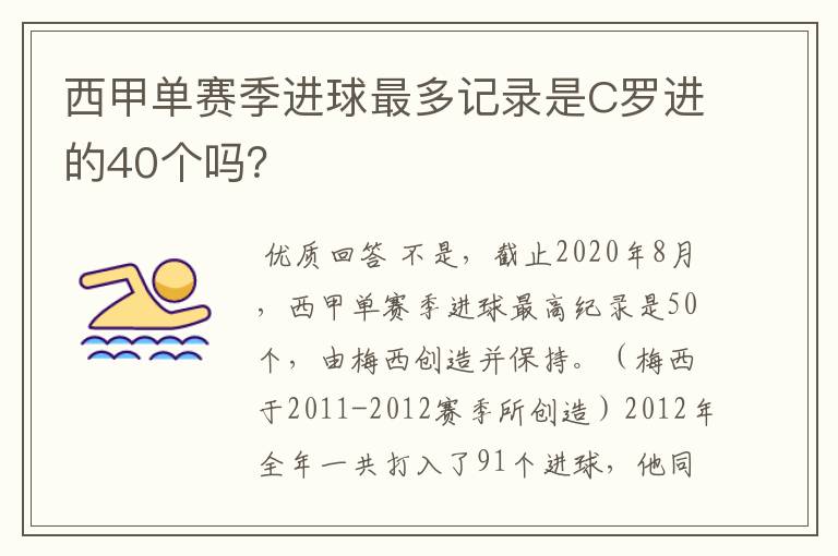 西甲单赛季进球最多记录是C罗进的40个吗?