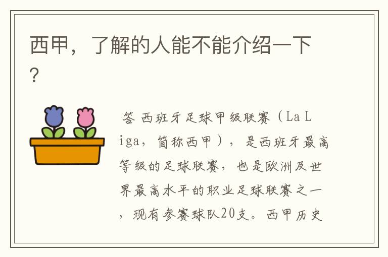 西甲,了解的人能不能介绍一下?