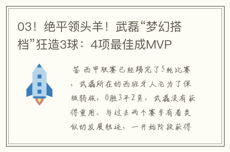 03!绝平领头羊!武磊“梦幻搭档”狂造3球:4项最佳成MVP