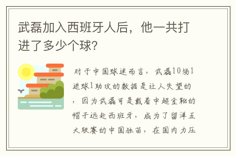 武磊加入西班牙人后,他一共打进了多少个球?