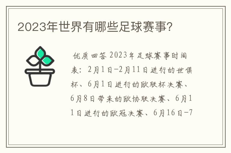 2023年世界有哪些足球赛事?