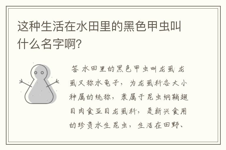 这种生活在水田里的黑色甲虫叫什么名字啊?