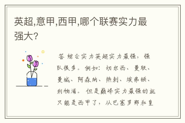 英超,意甲,西甲,哪个联赛实力最强大?