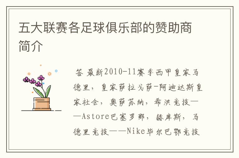 五大联赛各足球俱乐部的赞助商简介