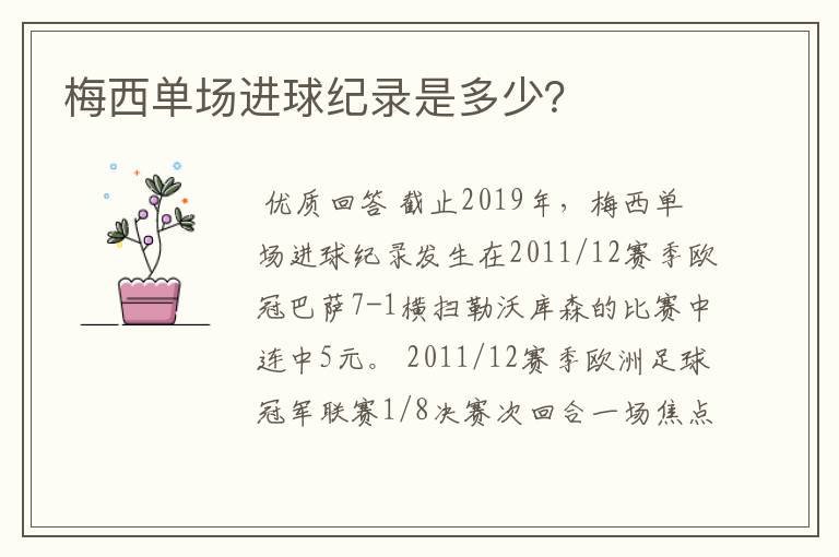 梅西单场进球纪录是多少?