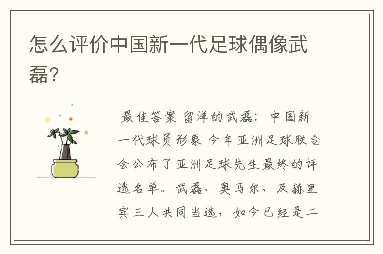 怎么评价中国新一代足球偶像武磊?