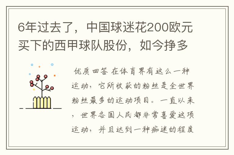 6年过去了,中国球迷花200欧元买下的西甲球队股份,如今挣多少钱?