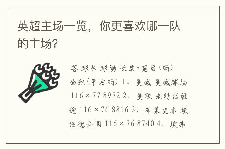 英超主场一览,你更喜欢哪一队的主场?