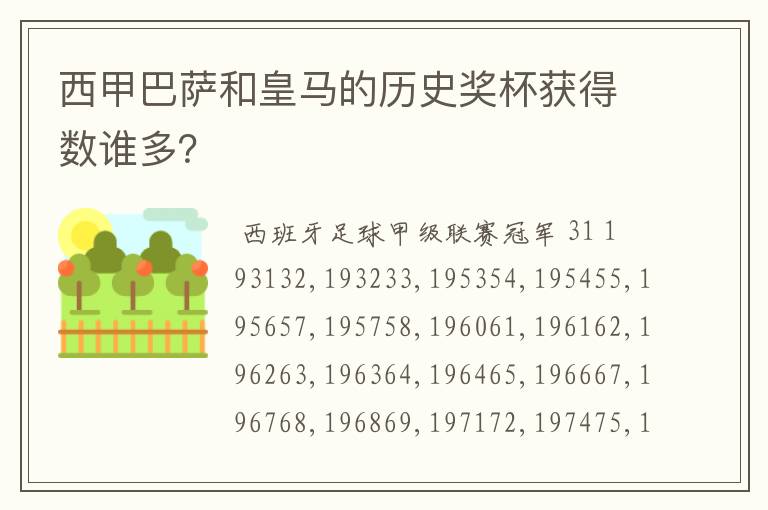 西甲巴萨和皇马的历史奖杯获得数谁多?